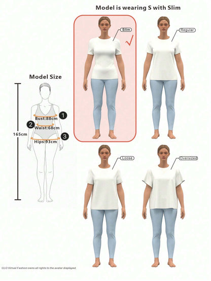 SHEIN EZwear Camiseta De Mujer Con Dobladillo Curvo Y Textura En Color Sólido
