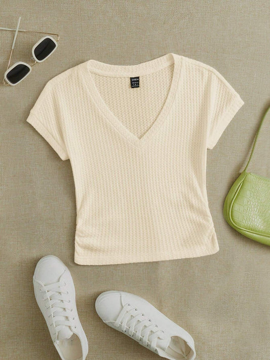 SHEIN EZwear Camiseta De Mujer De Punto Con Cuello En V