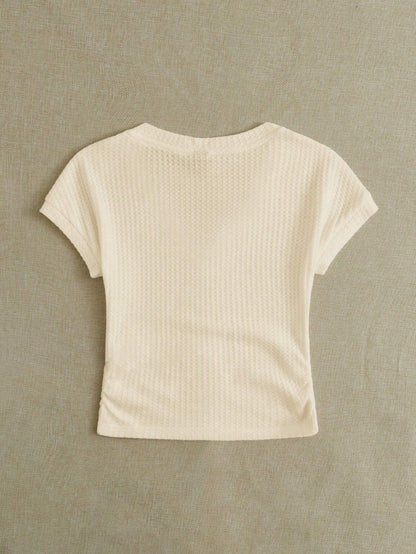 SHEIN EZwear Camiseta De Mujer De Punto Con Cuello En V