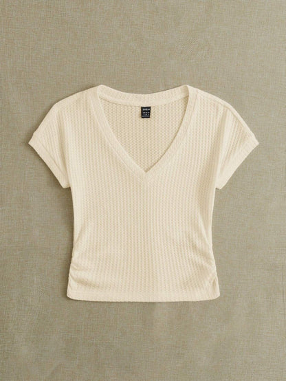 SHEIN EZwear Camiseta De Mujer De Punto Con Cuello En V