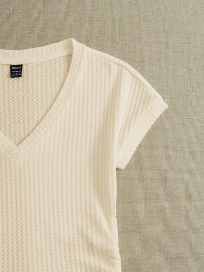 SHEIN EZwear Camiseta De Mujer De Punto Con Cuello En V