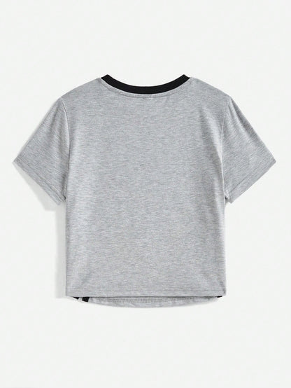 SHEIN EZwear Camiseta ajustada con bordado de eslogan tejida para mujer, elija el estilo de vida activo, ámese a sí mismo