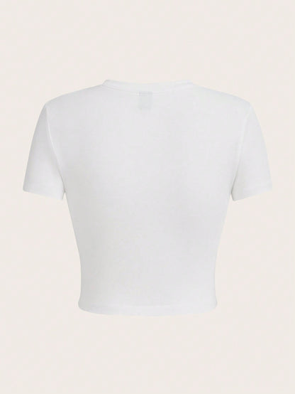 SHEIN EZwear Camiseta ajustada de manga corta y cuello redondo con estampado de corazón "JESÚS ME AMA", apta para el verano