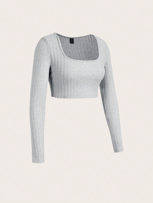 SHEIN EZwear Camiseta básica de mujer de punto multicolor, ajustada