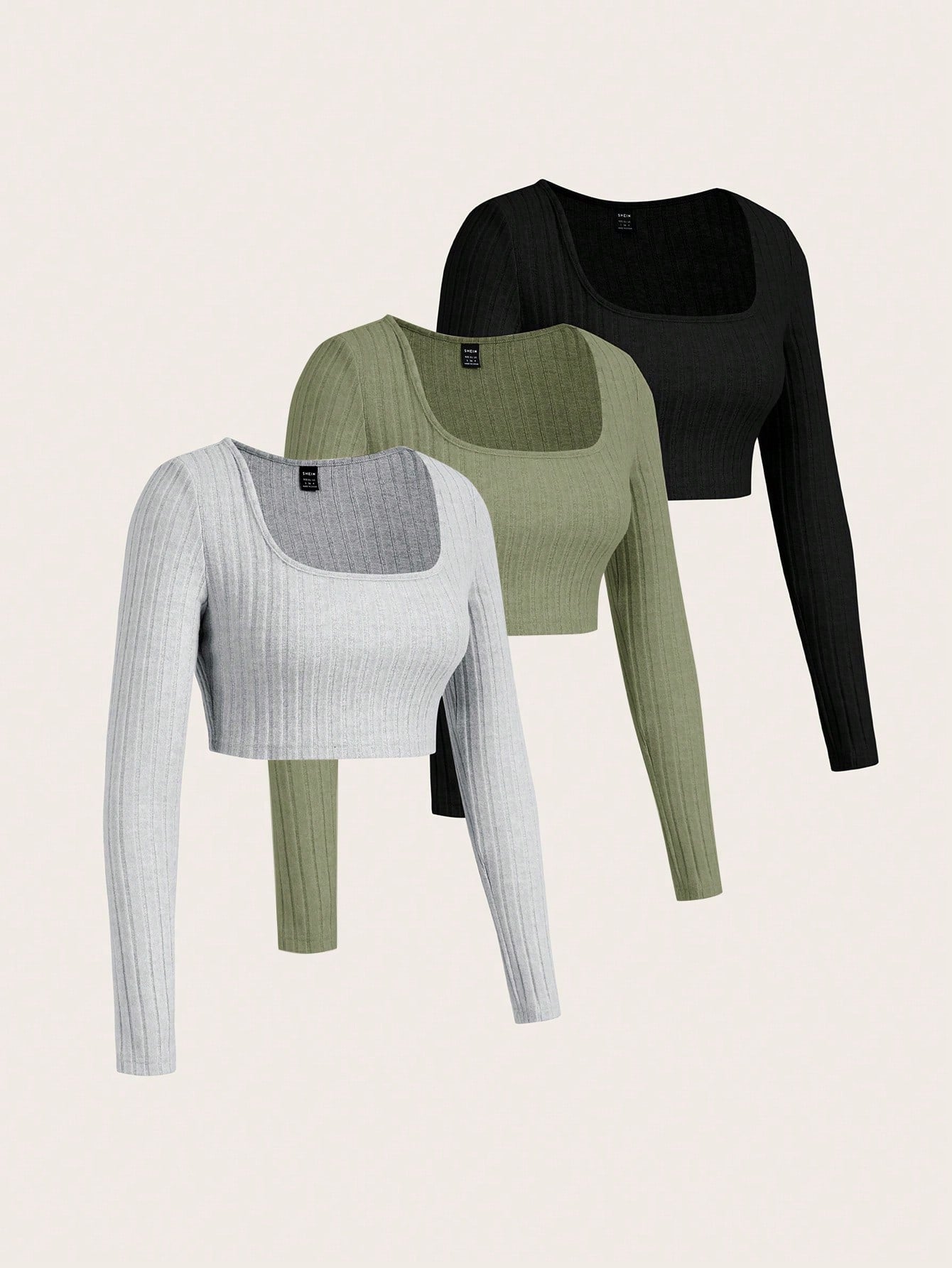 SHEIN EZwear Camiseta básica de mujer de punto multicolor, ajustada