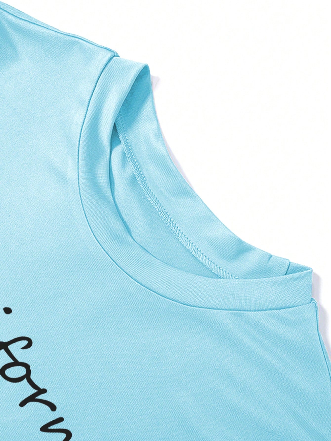 SHEIN EZwear Camiseta casual de mujer de verano con mangas cortas, corte deshilachado y estampado de letras con cuello redondo