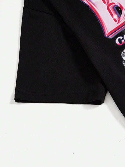 SHEIN EZwear Camiseta con estampado de coche y letra