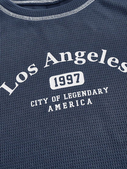 SHEIN EZwear Camiseta con estampado de letra con puntada