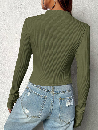 SHEIN EZwear Camiseta corta con cremallera delantera agujero para el pulgar