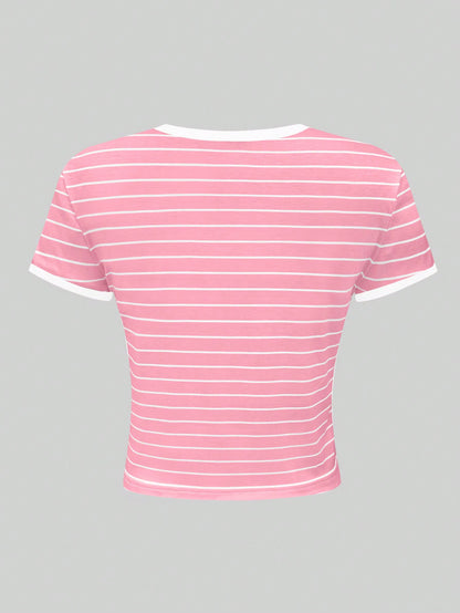 SHEIN EZwear Camiseta corta estampada con cuello redondo para bebé, camisetas gráficas Tops para mujeres