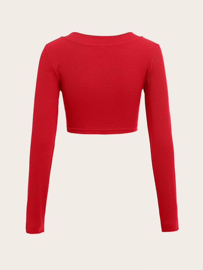 SHEIN EZwear Camiseta corta unicolor de cuello V tejido de canalé