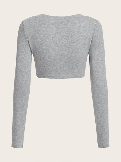 SHEIN EZwear Camiseta corta unicolor de cuello V tejido de canalé