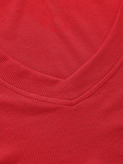 SHEIN EZwear Camiseta corta unicolor de cuello V tejido de canalé