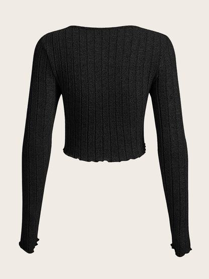 SHEIN EZwear Camiseta crop con botón delantero ribete en forma de lechuga