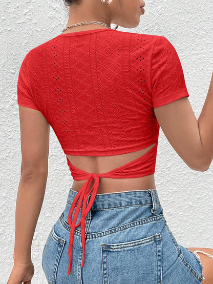 SHEIN EZwear Camiseta crop con cordón trasero