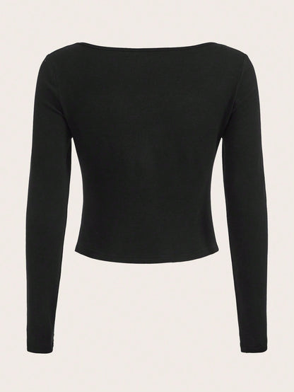 SHEIN EZwear Camiseta crop con diamante de imitación con slogan & con patrón de corazón