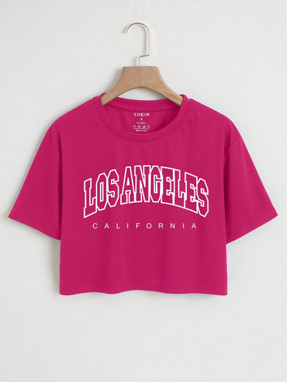 SHEIN EZwear Camiseta crop con estampado de letra