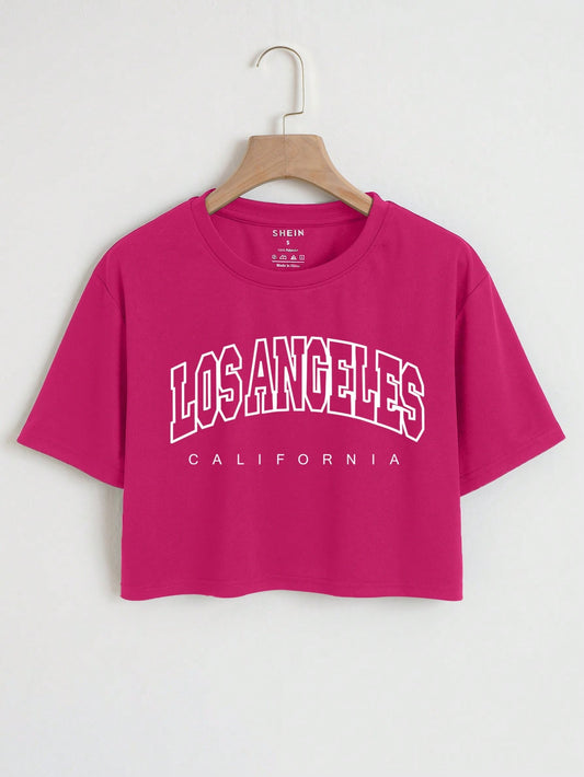 SHEIN EZwear Camiseta crop con estampado de letra