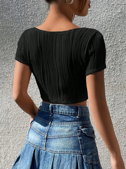 SHEIN EZwear Camiseta crop de cuello cuadrado bajo hanky
