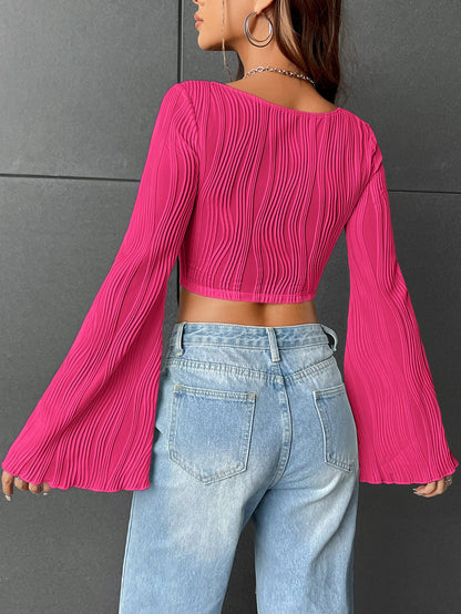 SHEIN EZwear Camiseta crop de cuello cuadrado de manga con volante