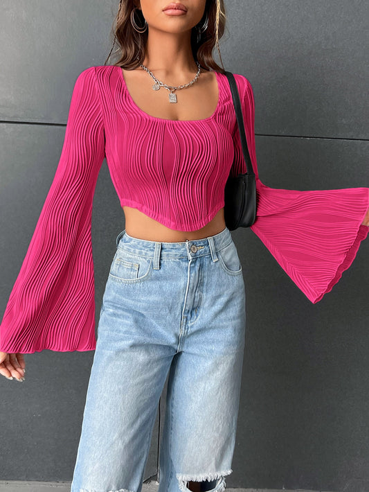 SHEIN EZwear Camiseta crop de cuello cuadrado de manga con volante