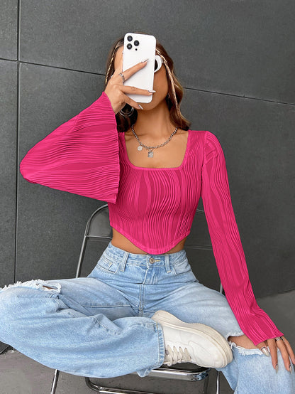 SHEIN EZwear Camiseta crop de cuello cuadrado de manga con volante
