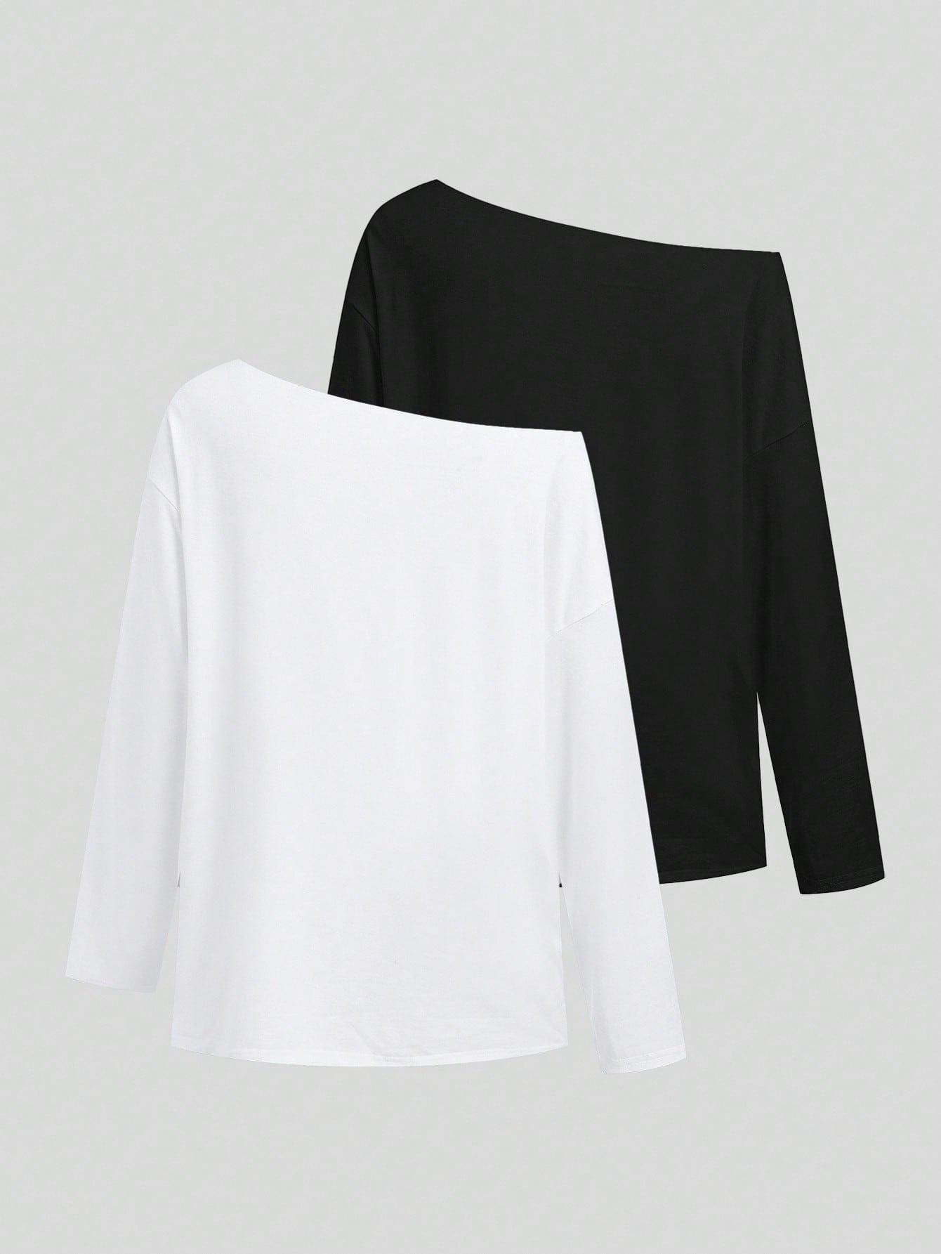 SHEIN EZwear Camiseta de manga larga con hombros oblicuos, suelta y versátil, de estilo informal, adecuada para el otoño