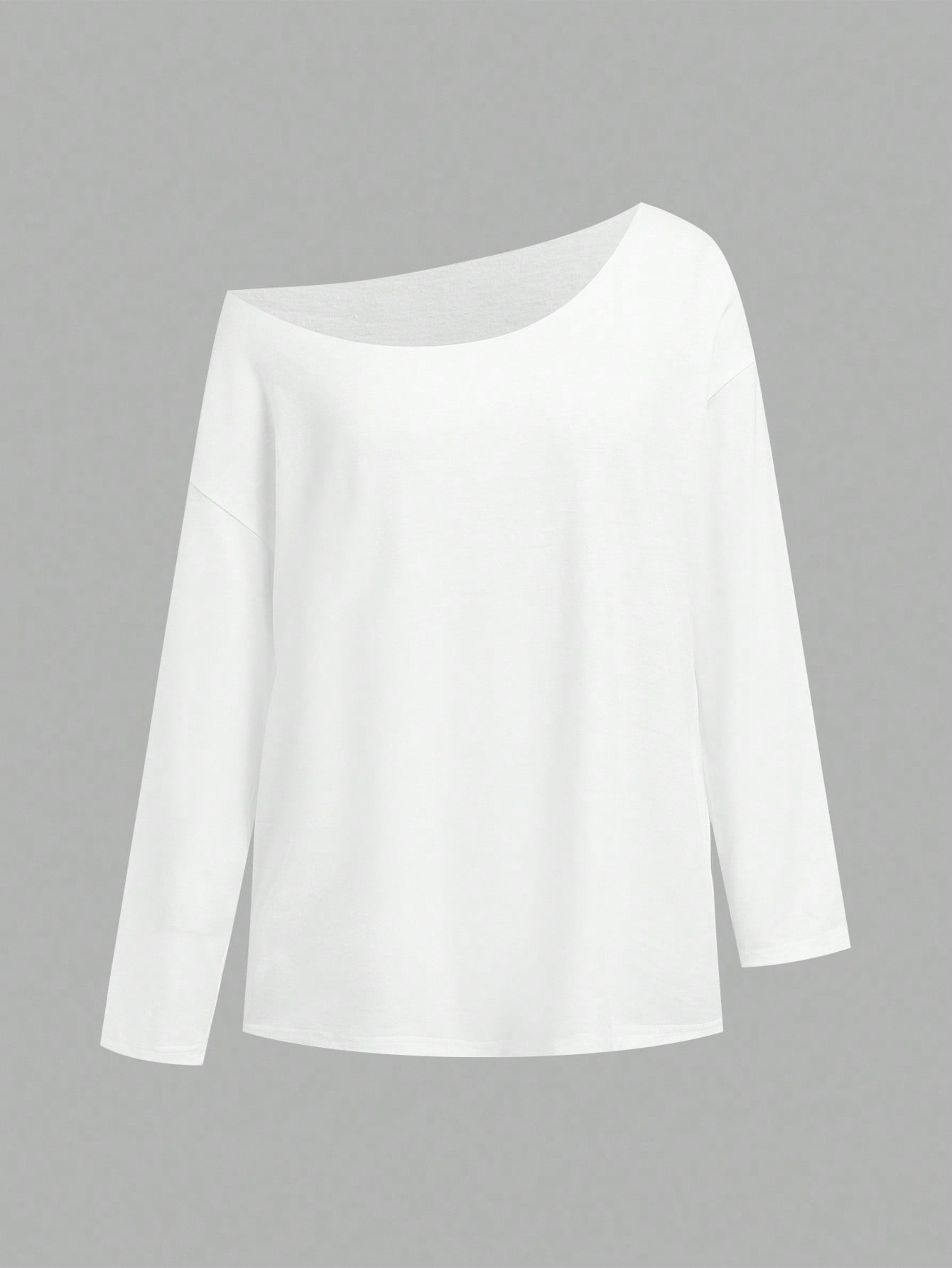 SHEIN EZwear Camiseta de manga larga con hombros oblicuos, suelta y versátil, de estilo informal, adecuada para el otoño