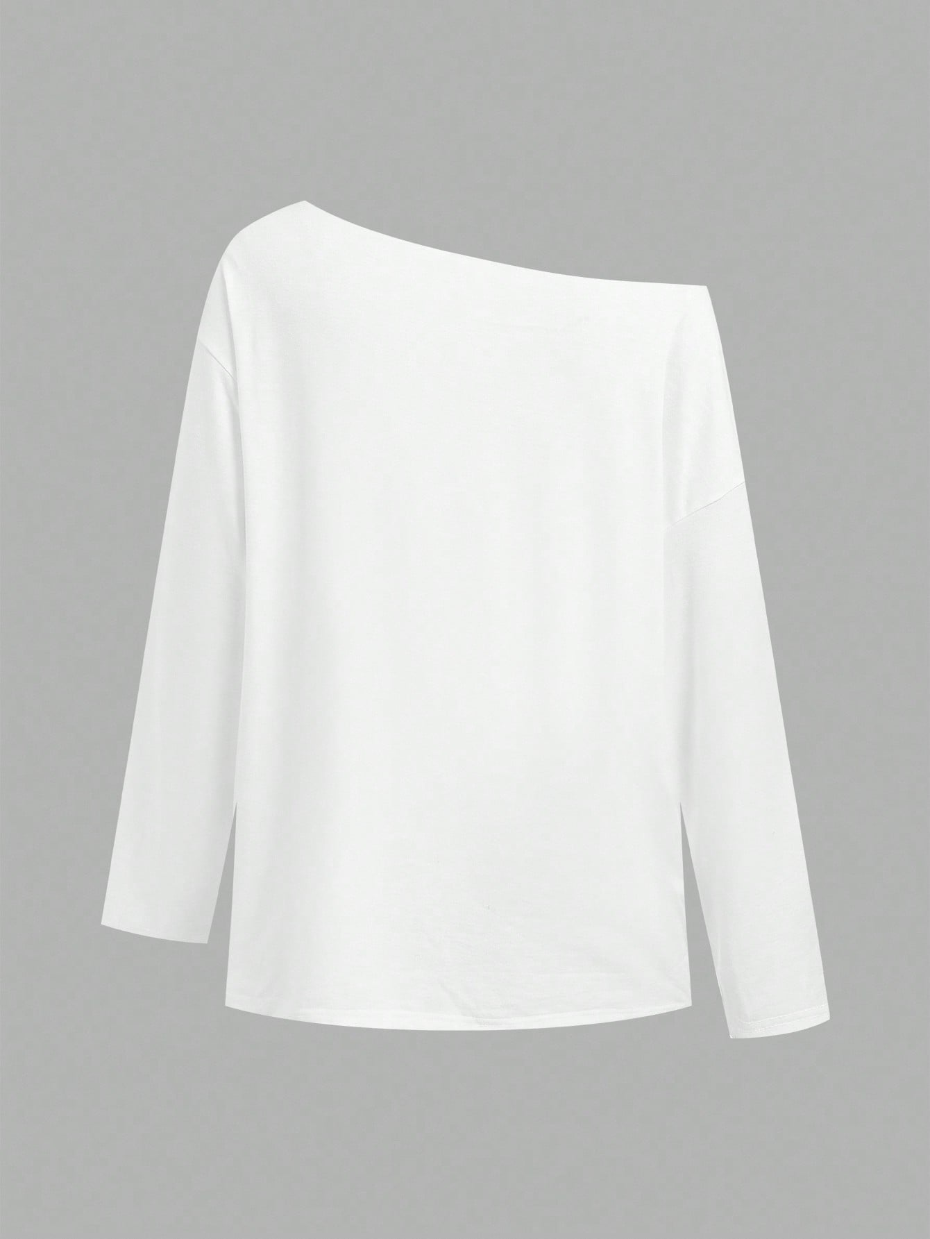 SHEIN EZwear Camiseta de manga larga con hombros oblicuos, suelta y versátil, de estilo informal, adecuada para el otoño