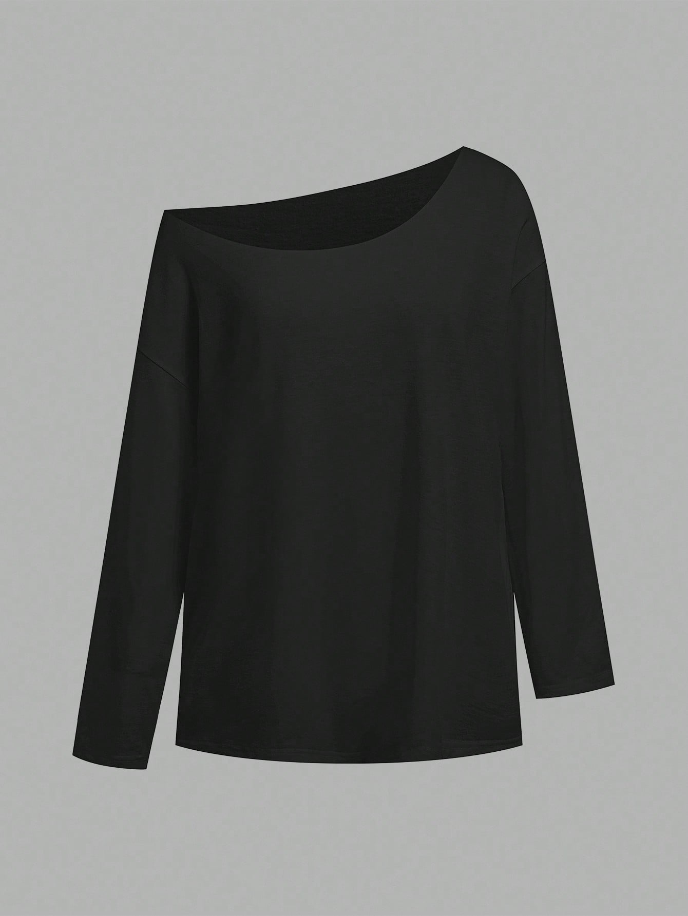 SHEIN EZwear Camiseta de manga larga con hombros oblicuos, suelta y versátil, de estilo informal, adecuada para el otoño