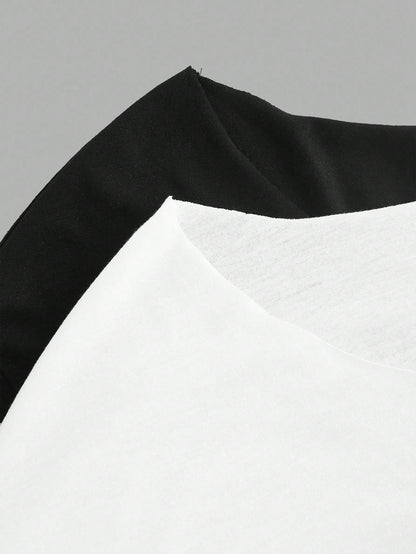 SHEIN EZwear Camiseta de manga larga con hombros oblicuos, suelta y versátil, de estilo informal, adecuada para el otoño