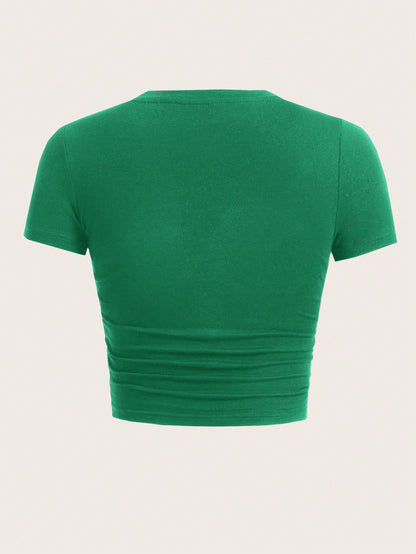 SHEIN EZwear Camiseta de mujer tejida con impresión de letras y estampado de goma