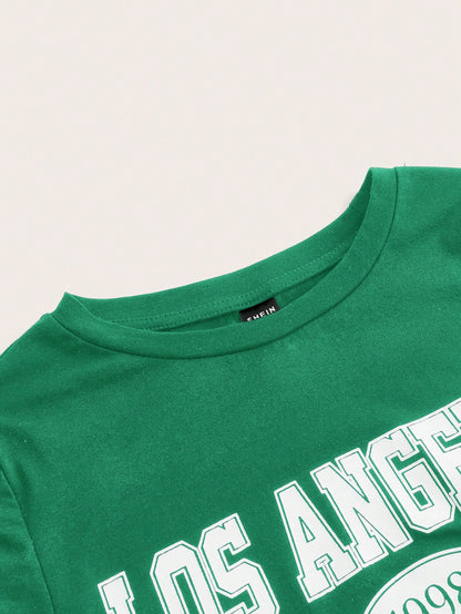 SHEIN EZwear Camiseta de mujer tejida con impresión de letras y estampado de goma