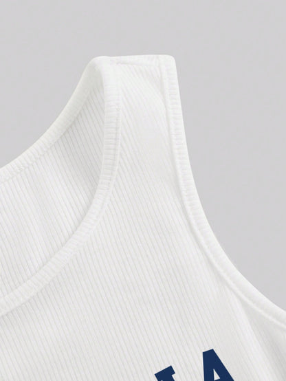 SHEIN EZwear Camiseta de tirantes ajustada con gráficos de letras informales para el verano