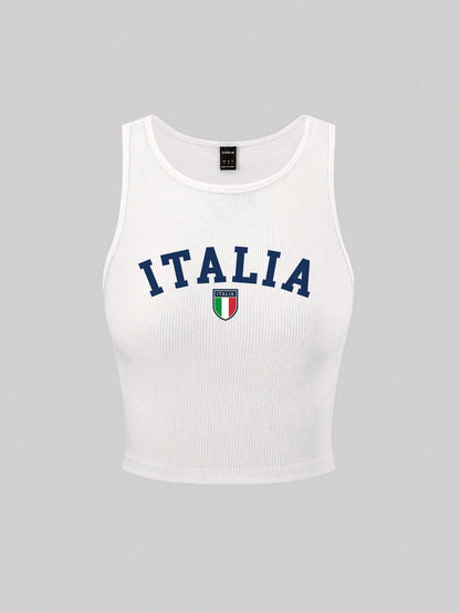 SHEIN EZwear Camiseta de tirantes ajustada con gráficos de letras informales para el verano