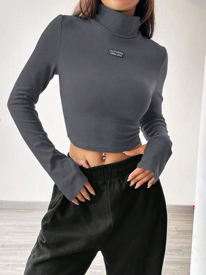 SHEIN EZwear Camiseta entallada de punto gris para mujeres