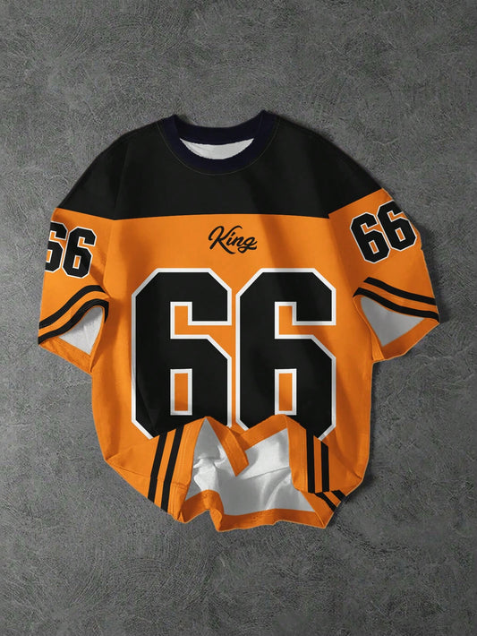 SHEIN EZwear Camiseta holgada de mujer con cuello redondo y estampado minimalista casual del número 66