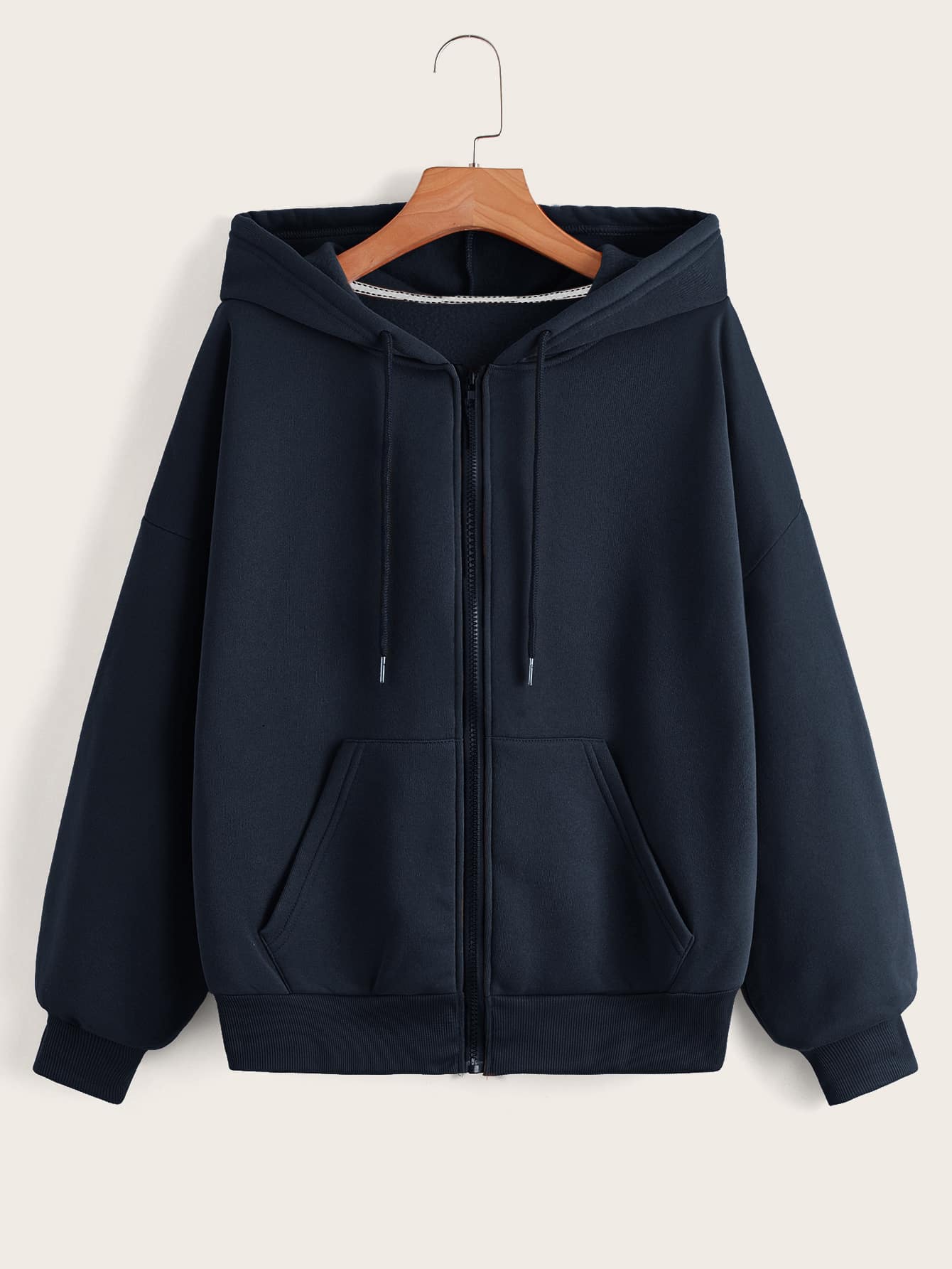 SHEIN EZwear Capucha con cremallera de hombros caídos con cordón con forro térmico