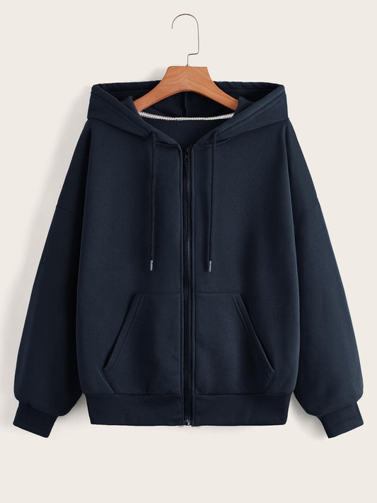 SHEIN EZwear Capucha con cremallera de hombros caídos con cordón con forro térmico