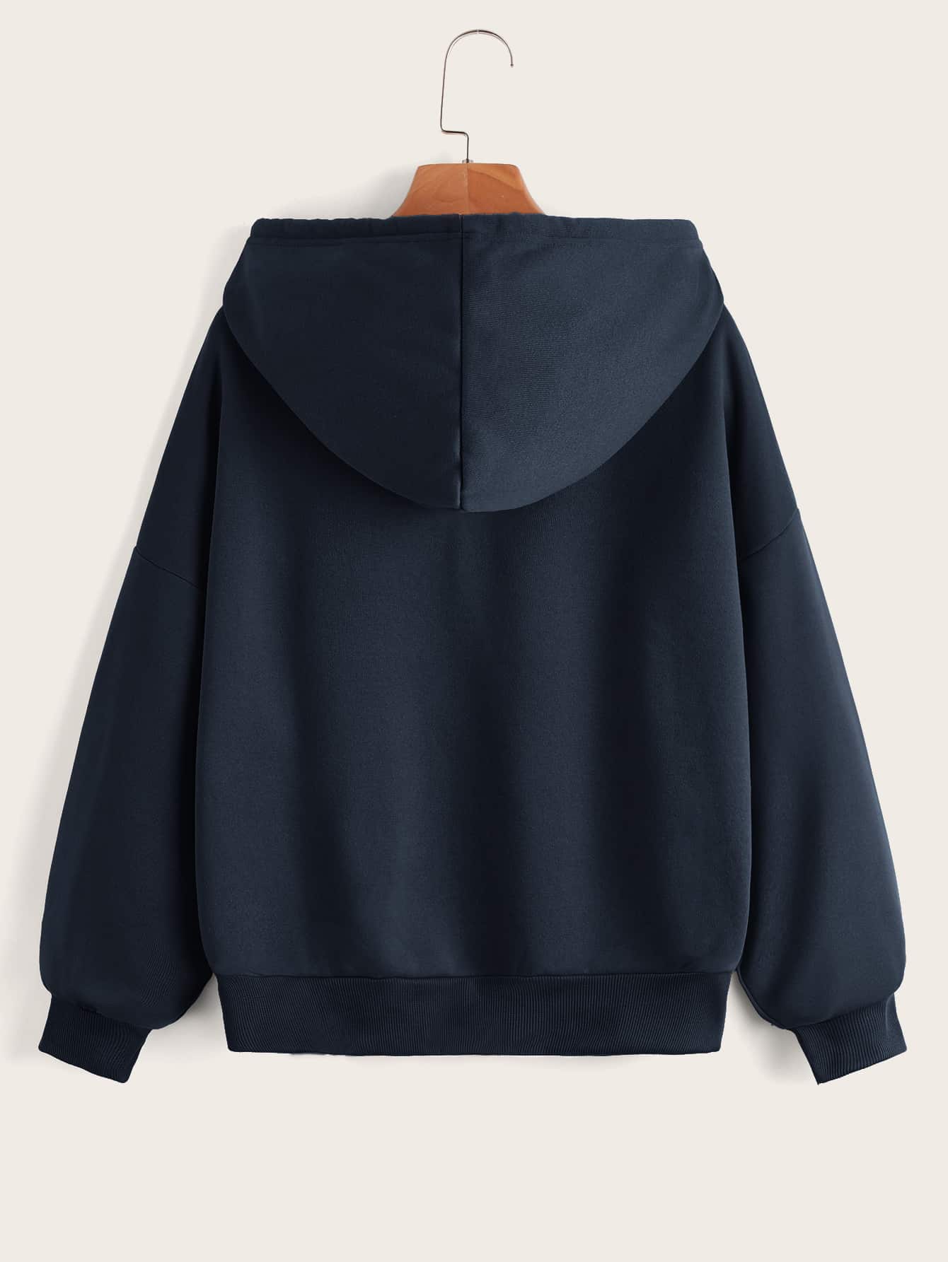 SHEIN EZwear Capucha con cremallera de hombros caídos con cordón con forro térmico