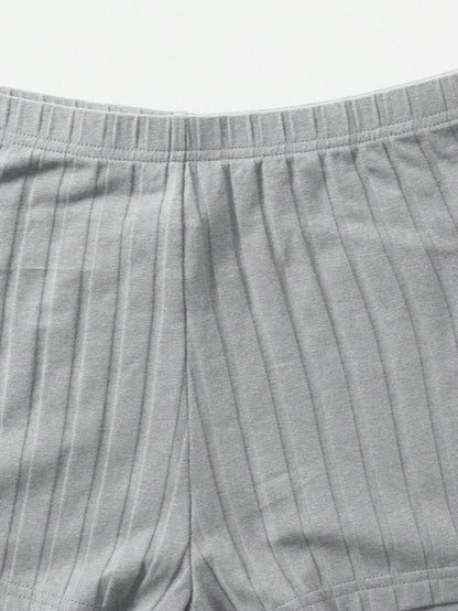 SHEIN EZwear Conjunto De Color Liso De Top Bandeau De Punto Con Lazo Frontal Y Pantalones Cortos Para Mujer