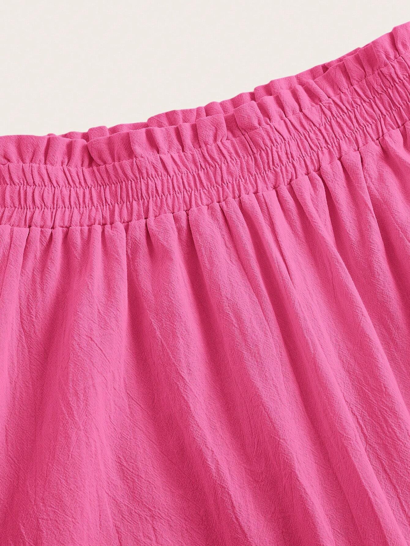 SHEIN EZwear Conjunto De Verano De Tubo Sin Mangas Con Cordones Delanteros Y Pantalones De Pierna Ancha Con Bolsa De Papel En La Cintura