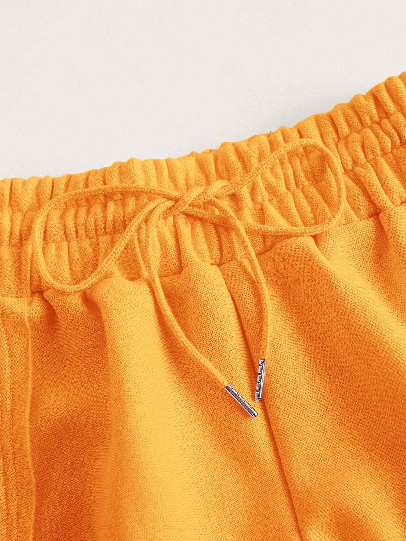 SHEIN EZwear Conjunto de top halter y shorts de punto para mujer, de unicolor y con elasticidad