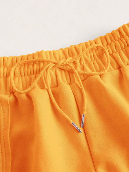 SHEIN EZwear Conjunto de top halter y shorts de punto para mujer, de unicolor y con elasticidad