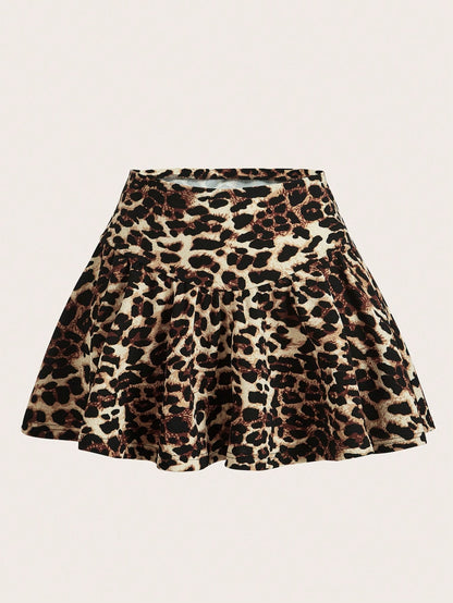 SHEIN EZwear Falda con estampado de leopardo con vuelo para el verano