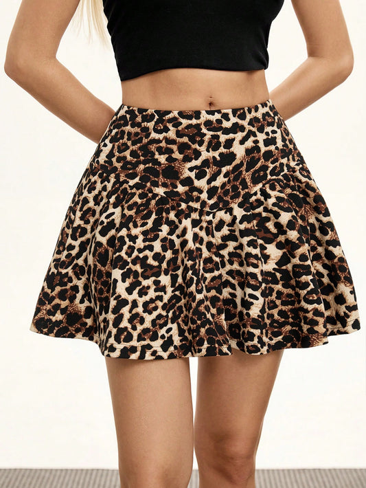 SHEIN EZwear Falda con estampado de leopardo con vuelo para el verano