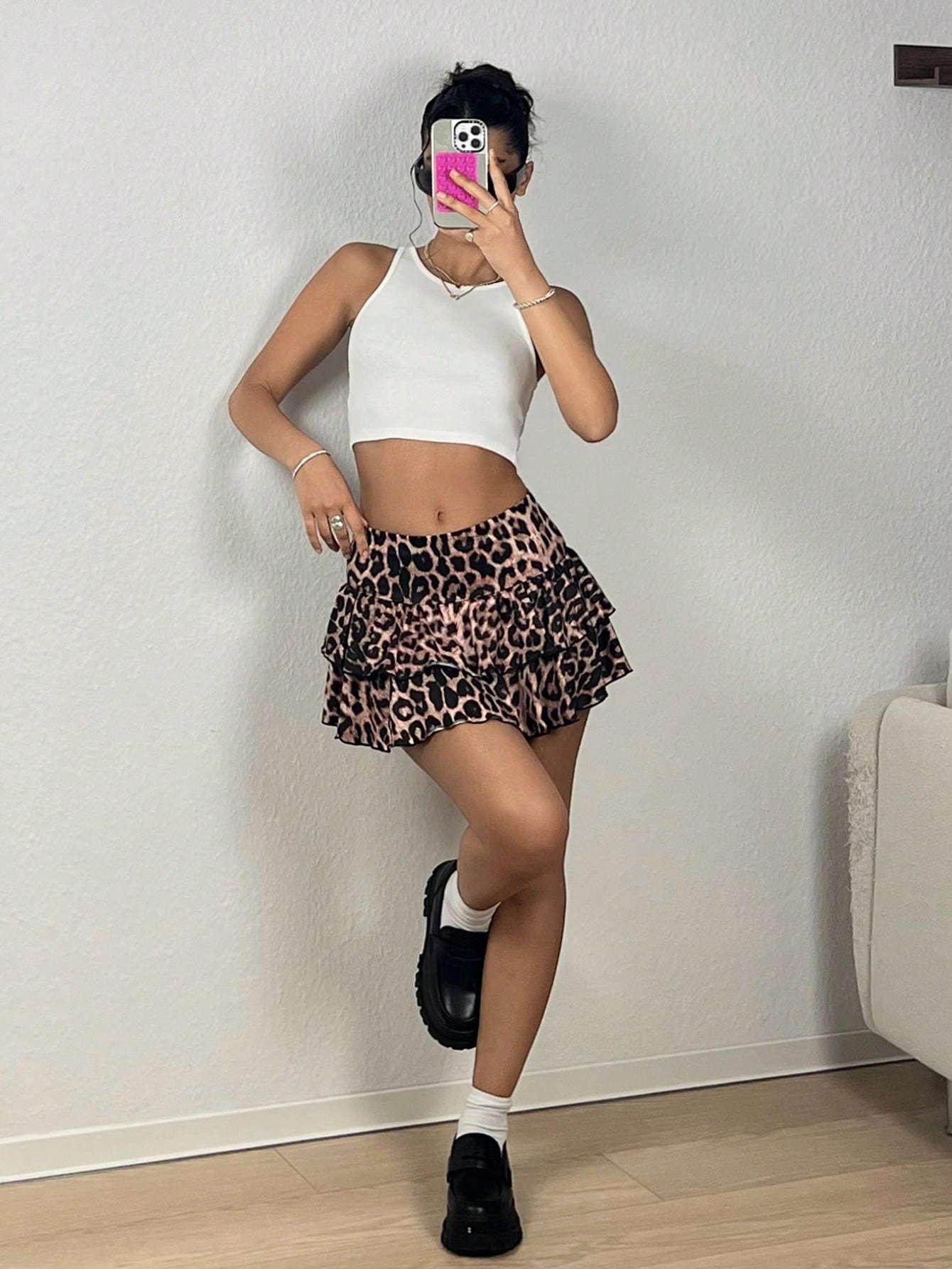 SHEIN EZwear Falda estampada de leopardo de uso diario simple para damas