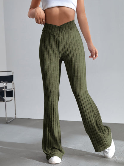 SHEIN EZwear Pantalones acampanados unicolor tejido de canalé