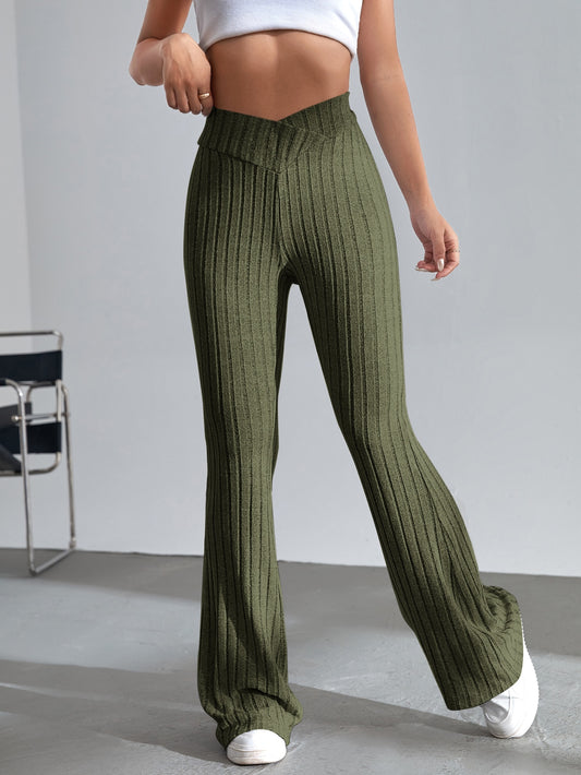 SHEIN EZwear Pantalones acampanados unicolor tejido de canalé