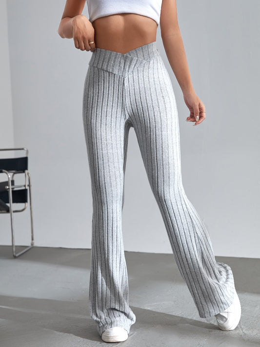 SHEIN EZwear Pantalones acampanados unicolor tejido de canalé